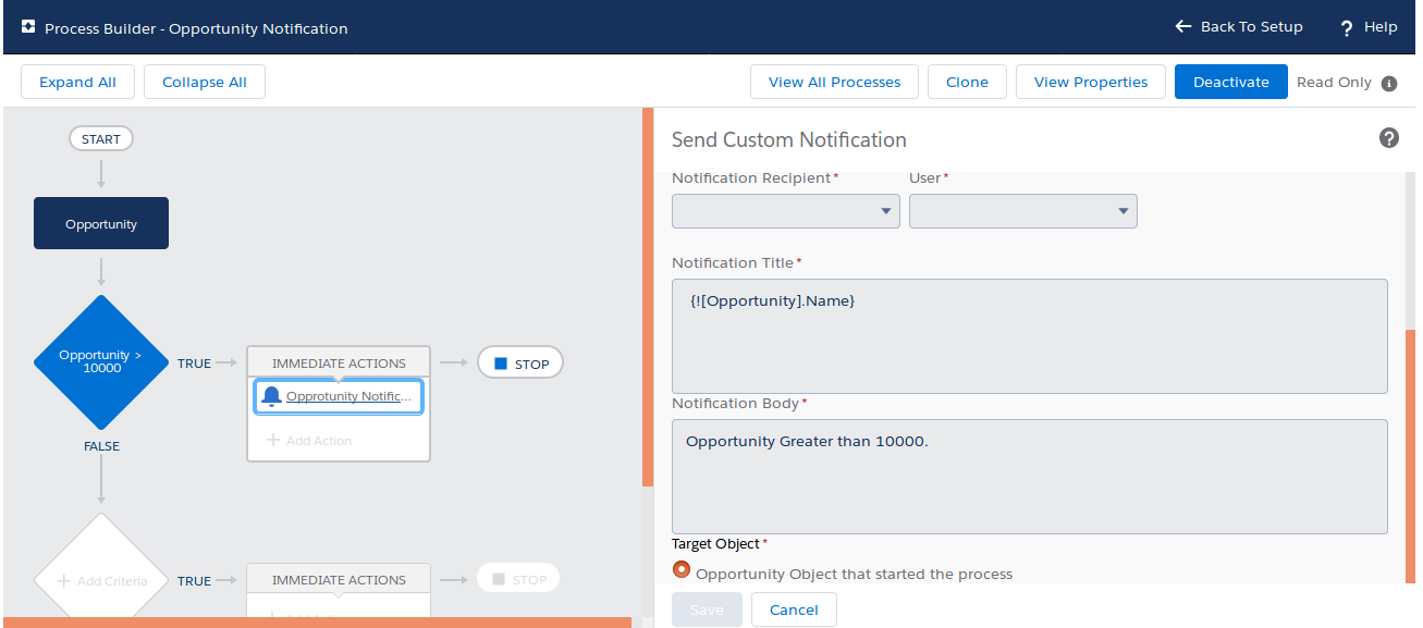 Process Builder for Push Notification Example in Salesforce